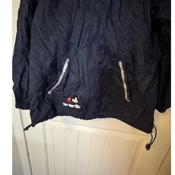 Disney Park Rain Jacket Mickey Zip Front hood Wind Breaker Navy S - Picture 2 of 9